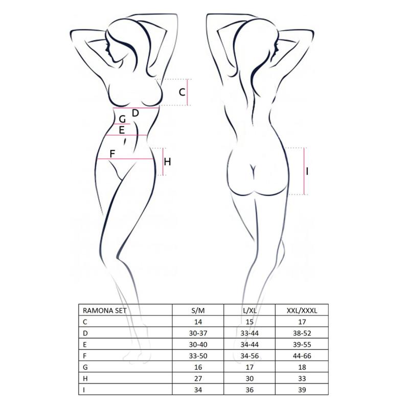 EL13402 Комплект белья RAMONA SET black S/M - Passion: лиф, стринги, широкий пояс с оборкой