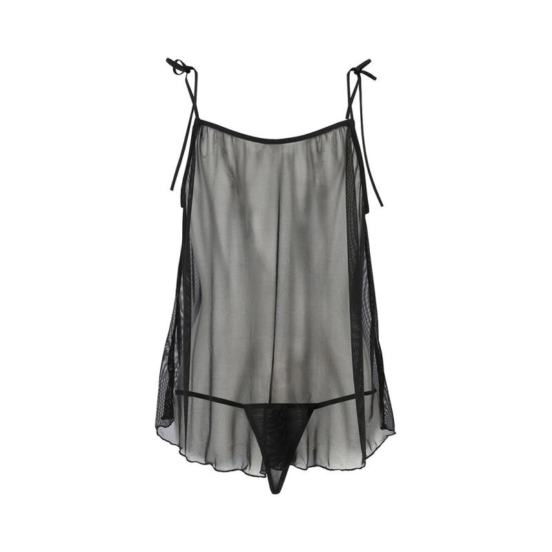 EL16304 Сорочка прозора бебі дол MELANIA CHEMISE black L/XL - Passion, трусики, на тонких бретелях