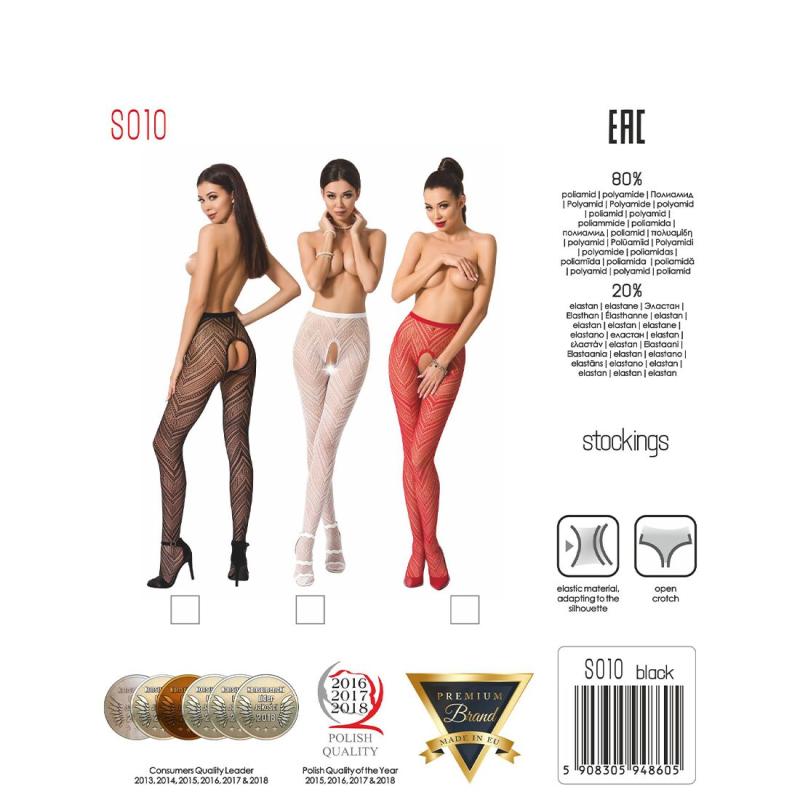 PSS010B Еротичні колготки-бодістокінг Passion S010 black, з доступом, геометричний малюнок