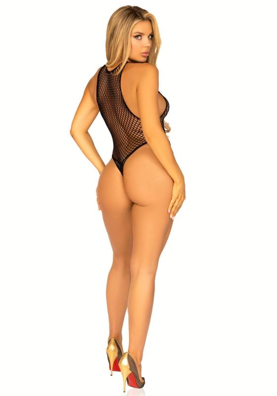 SO7959 Боді-сітка зі стразами Leg Avenue Net snap crotch tank bodysuit Black, one size