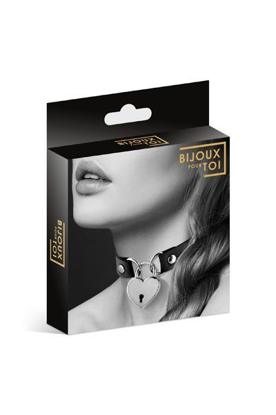 SO1883 Чокер з замочком-сердечком Bijoux Pour Toi - HEART LOCK Black, екошкіра