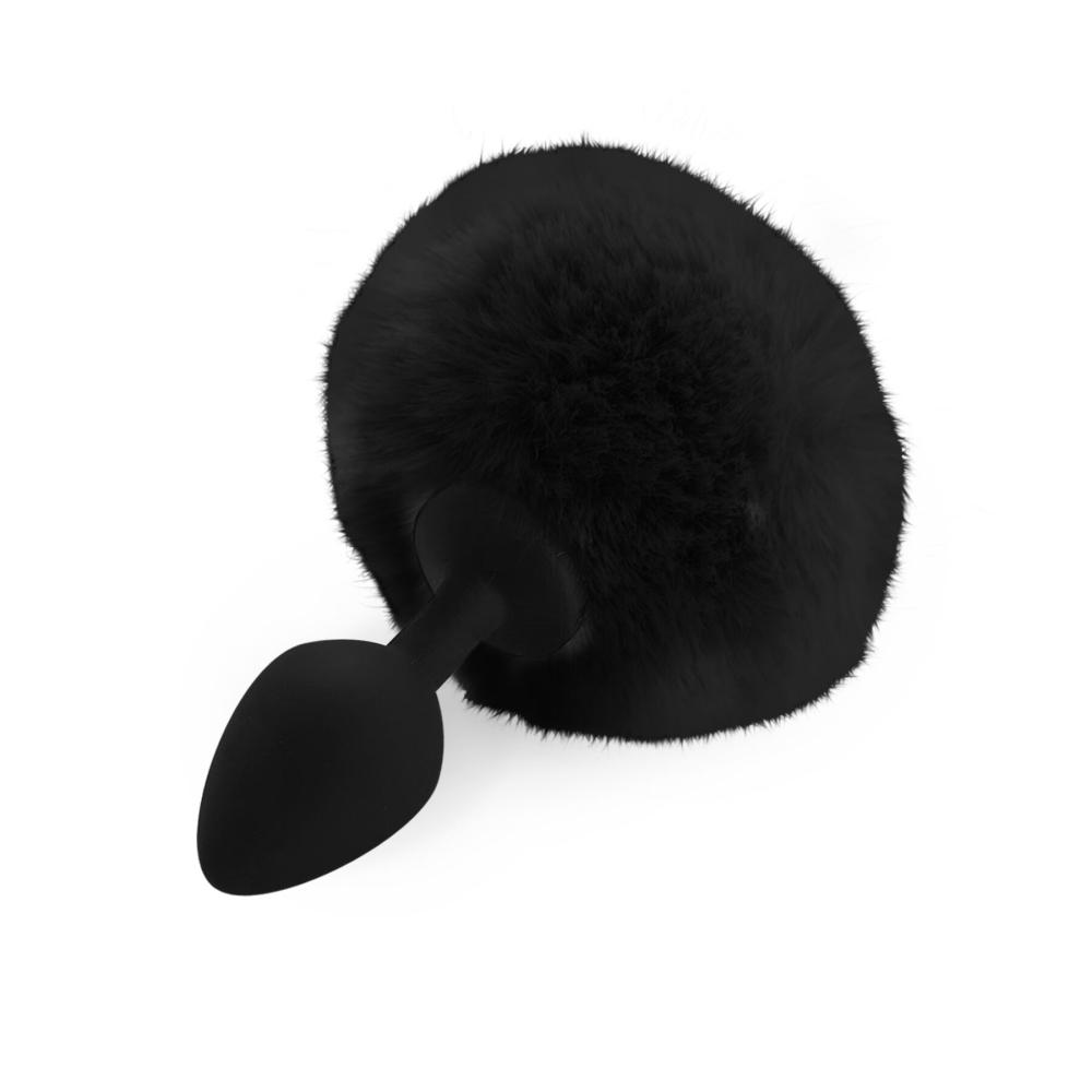 SO6694 Силіконова анальна пробка М Art of Sex - Silicone Bunny Tails Butt plug Black, діаметр 3,5 см