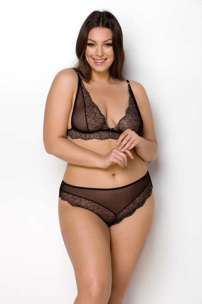SO7055 Комплект білизни Passion Amberly Set 4XL/5XL black, ліф, трусики бразиліана, люрексова нитка