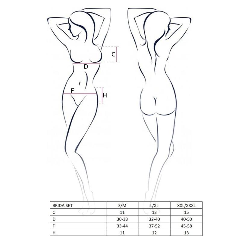 PS22723 Комплект білизни BRIDA SET OpenBra black S/M - Passion Exclusive: трусики-танга, пояс, відкритий ліф