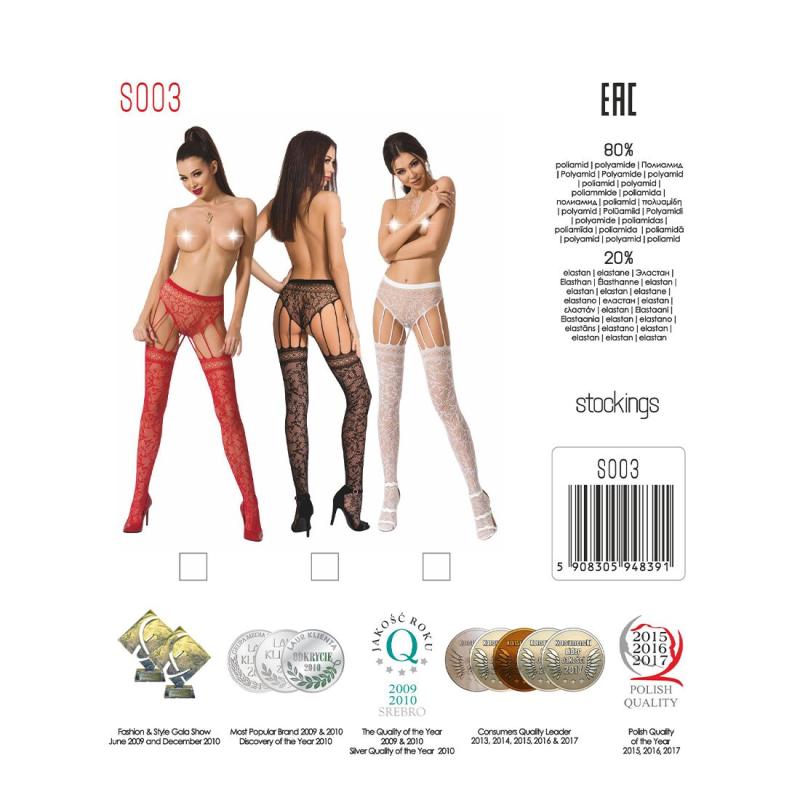 PSS003R Еротичні колготки-бодістокінг Passion S003 red, імітація мереживних панчіх та трусиків