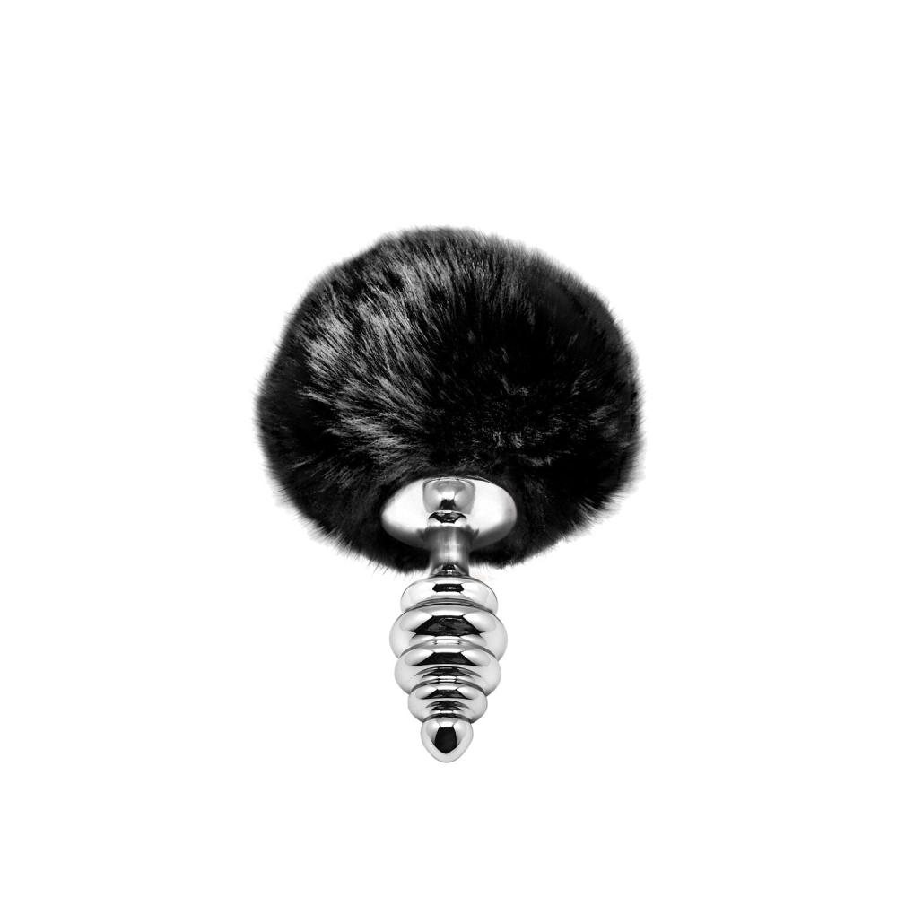 SO6307 Металева анальна пробка Кролячий хвостик Alive Fluffy Twist Plug S Black, діаметр 2,9 см