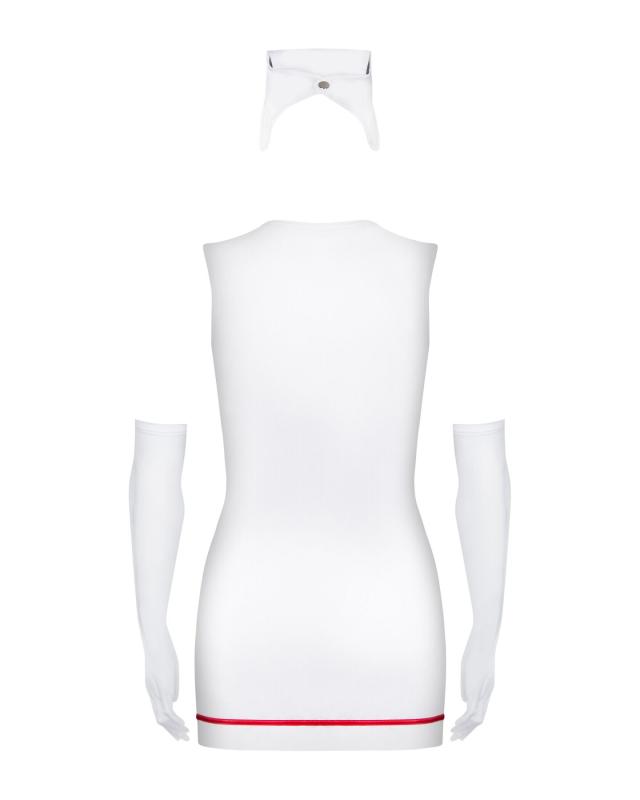 SO7704 Эротический костюм медсестры Obsessive Emergency dress S/M, white, платье, стринги, перчатки, чепчик