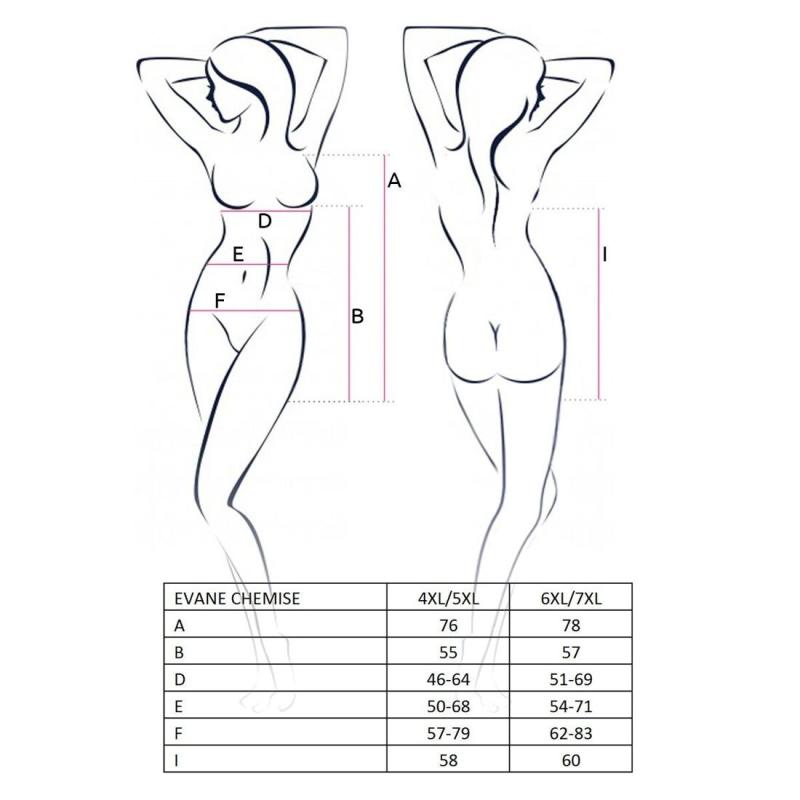 PS1045 (SALE) Сорочка приталенная EVANE CHEMISE red 4XL/5XL - Passion, трусики, с кружевом