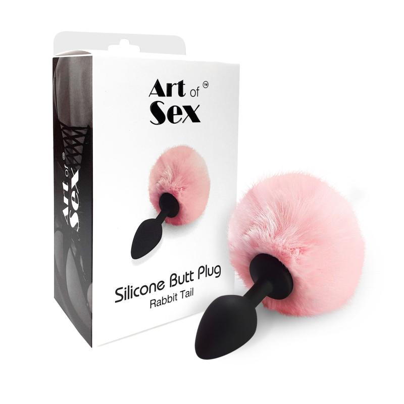 SO6693 Силіконова анальна пробка М Art of Sex - Silicone Bunny Tails Butt plug Pink, діаметр 3,5 см