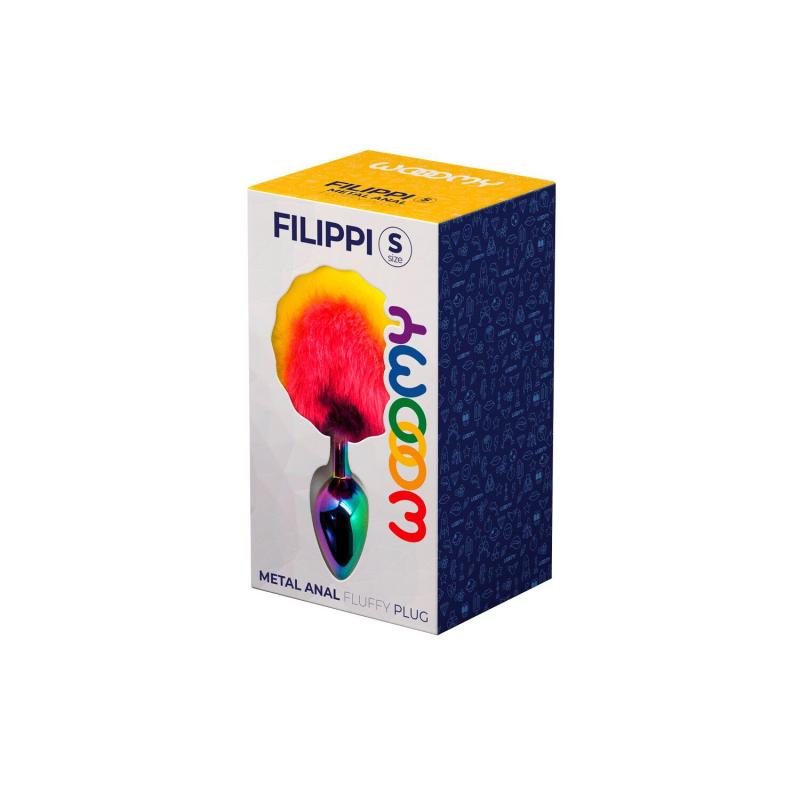 SO7431 Анальна пробка Wooomy Filippi S, із пухнастим хвостиком, діаметр 2,8 см, довжина 7 см