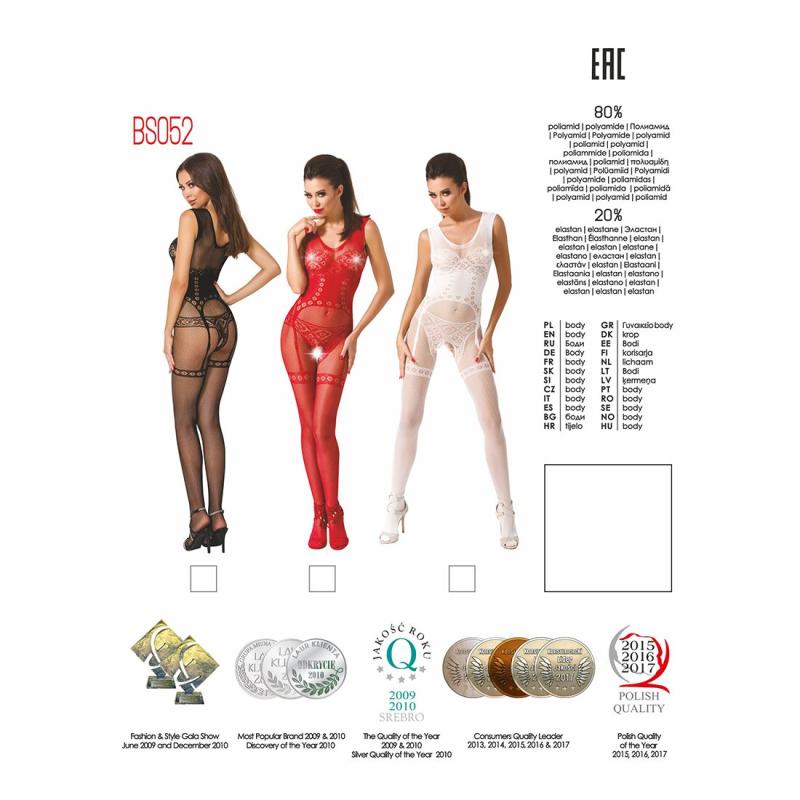 PBS052R Бодістокінг Passion BS052 red, комбінезон, імітація корсета з підтяжками, панчох і трусиків