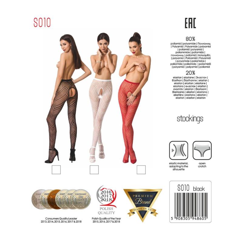 PSS010R Еротичні колготки-бодістокінг Passion S010 red, з доступом, геометричний малюнок