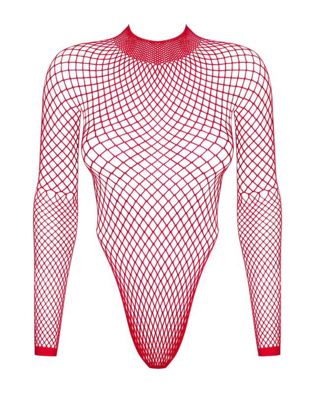 SO7211 Сітчастий бодістокінг із довгим рукавом Obsessive B126 teddy red S/M/L, червоний