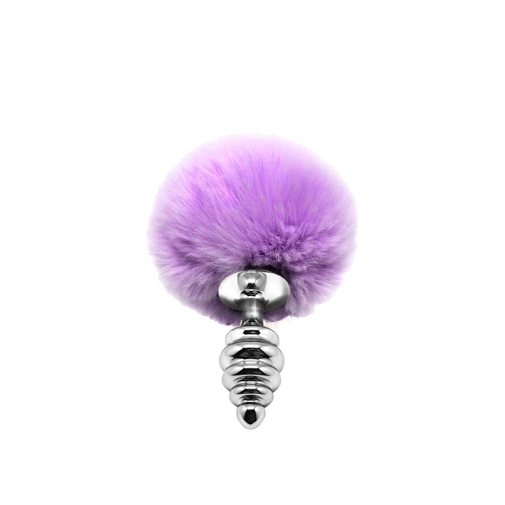 SO6306 Металева анальна пробка Кролячий хвостик Alive Fluffy Twist Plug S Purple, діаметр 2,9 см