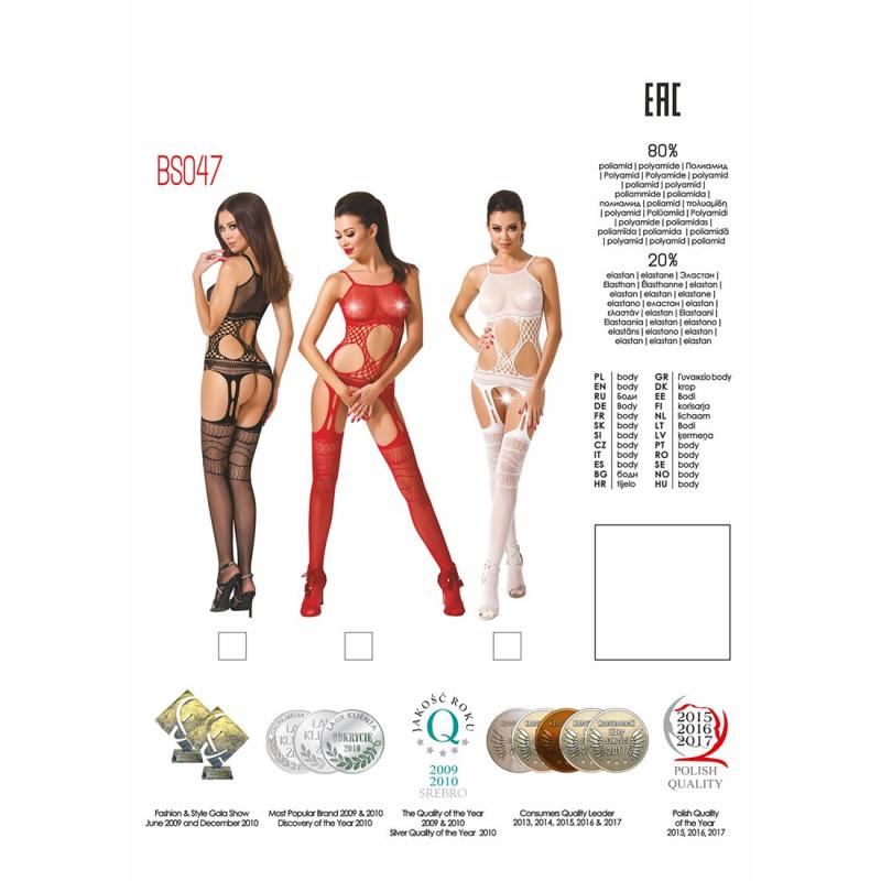 PBS047B Бодістокінг Passion BS047 black, комбінезон, імітація топа, панчох і пояса