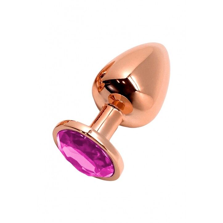 SO7427 Металева анальна пробка Wooomy Tralalo Rose Gold Metal Plug Magenta M, діаметр 3,4 см, довжина 8 см
