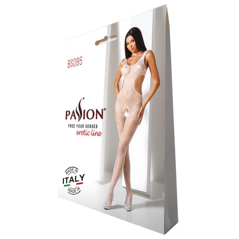 SO4746 Еротичний бодістокінг з малюнком Passion BS085 white