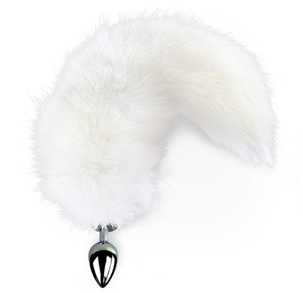 SO6184 Металева анальна пробка з хвостом із натурального хутра Art of Sex size M White fox
