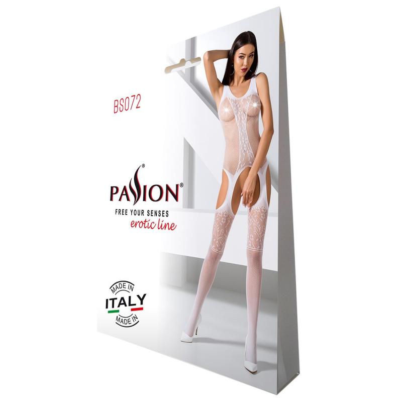 SO4143 Бодістокінг з імітацією панчох і ажурною вставкою Passion BS072 white