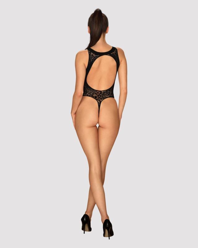 SO7213 Ажурный бодистокинг с эффектом шнуровки Obsessive B129 teddy black S/M/L, черный, с доступом