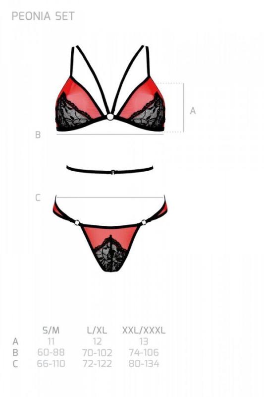 SO8468 Комплект білизни Passion PEONIA SET XXL/XXXL red, бра, трусики