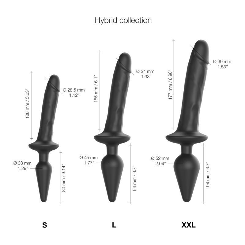 SO6828 Анальна пробка з дилдо 2в1 Strap-On-Me SWITCH PLUG-IN REALISTIC DILDO Black L, діаметр 4,5/3,4 см
