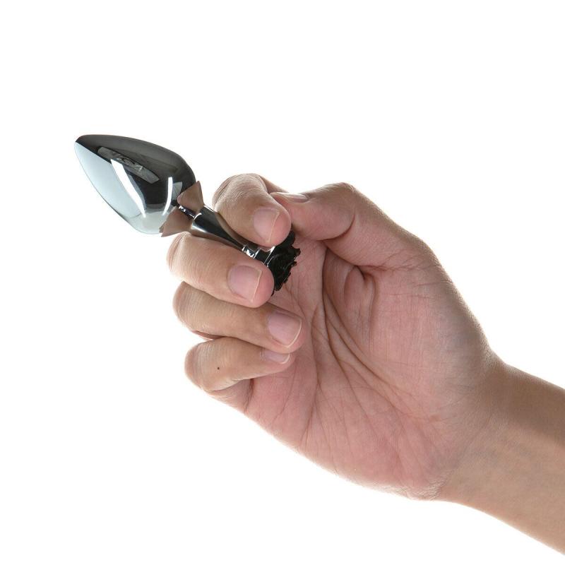 SO5572 Металева анальна пробка Lux Active з трояндою - Rose Anal Plug - Black, віброкуля в подарунок