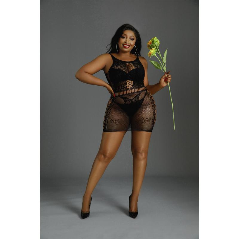 SO8192 Сукня-бодістокінг Moonlight Plus Model 01 XL-XXXL Black, міні, без рукавів