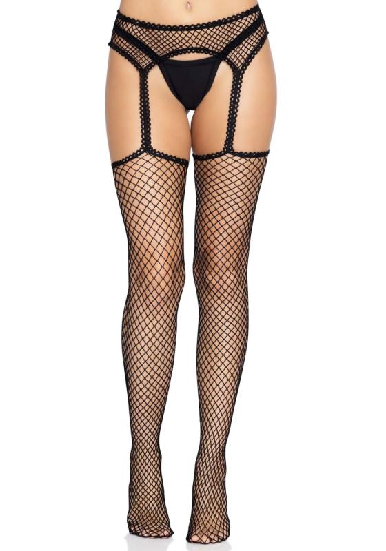 SO8577 Панчохи-сітка Leg Avenue Net stockings with garter belt One size Black, пояс, підв’язки