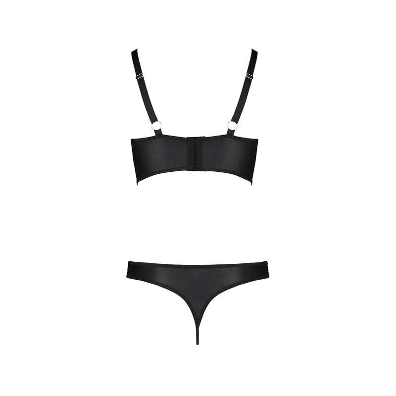SO5762 Комплект з екошкіри з люверсами та ремінцями Malwia Bikini black L/XL — Passion, бра та трусики