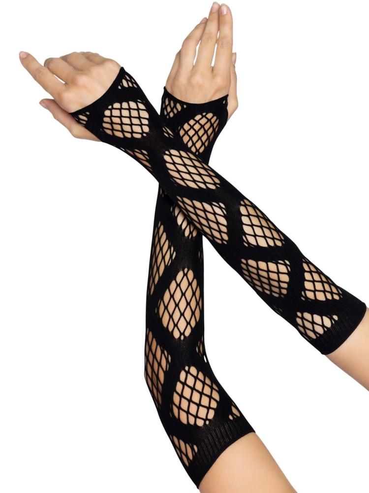 SO8574 Длинные митенки Leg Avenue Faux wrap net arm warmers One size Black, крупная сетка