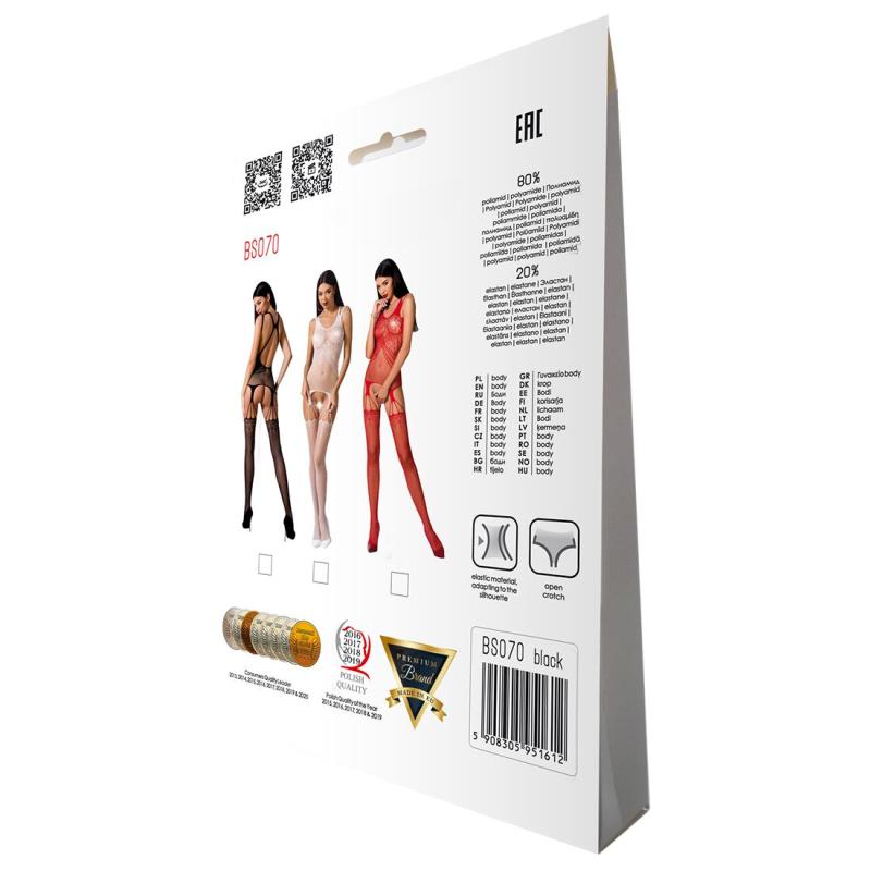 PBS070R Бодістокінг Passion BS070 red, комбінезон, імітація панчох і ажурного топа