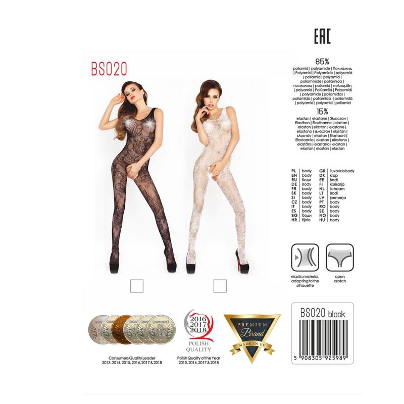 PBS020W Бодістокінг Passion BS020 white, комбінезон, фантазійний візерунок