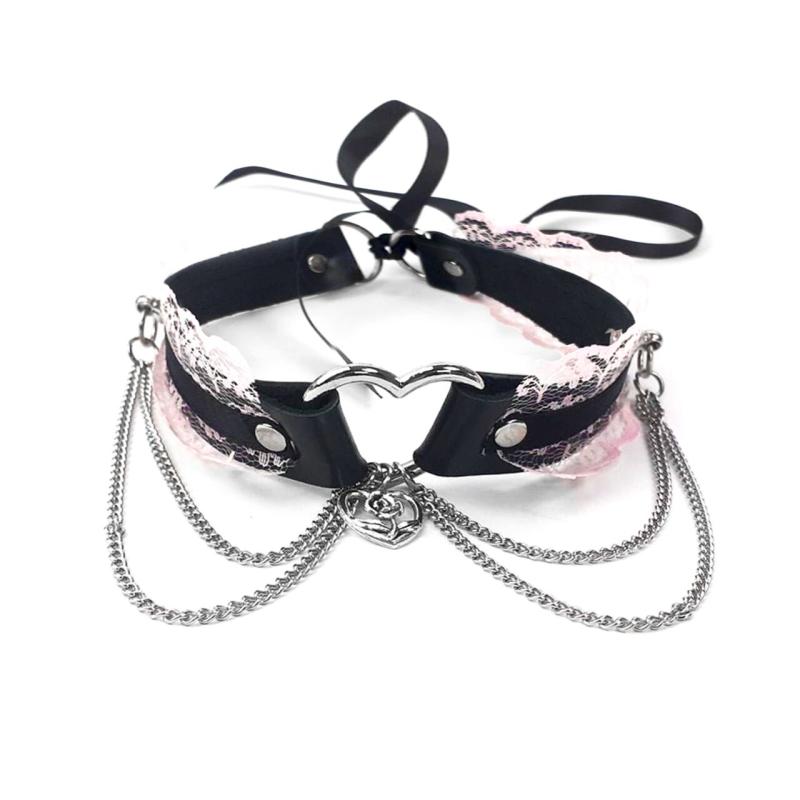 SO6787 Сексуальний чокер Art of Sex - Karen из натуральной кожи, Черно-Розовый
