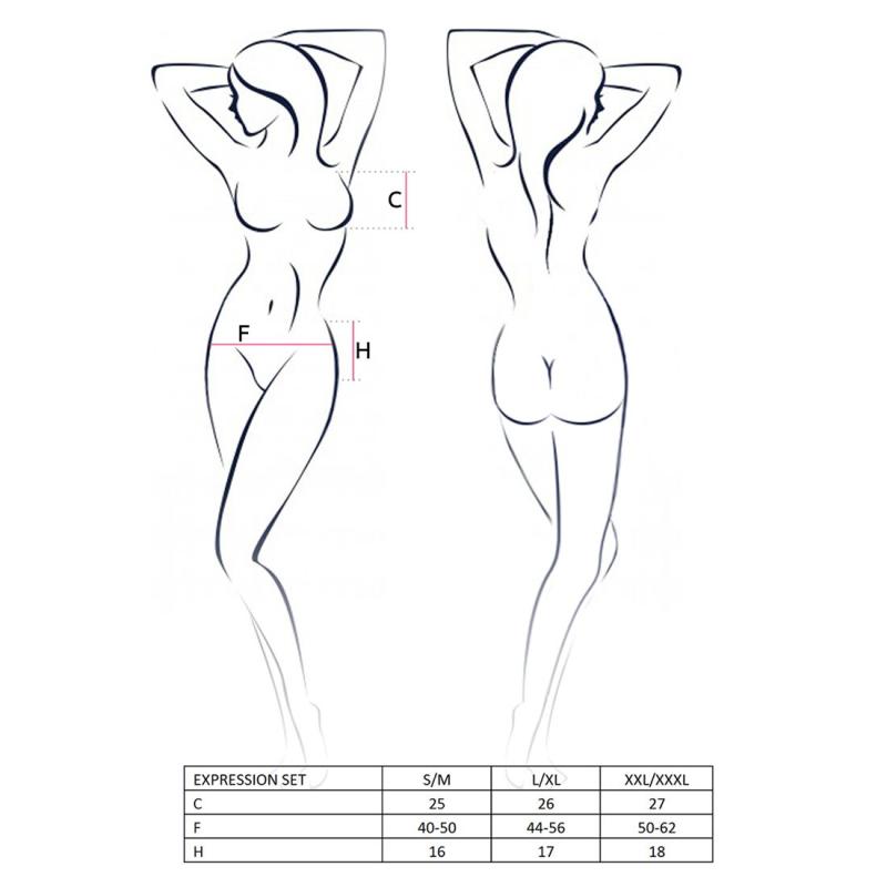 EL11402 Комплект белья EXPRESSION SET black S/M - Passion: лиф сетчатый, юбочка и стринги