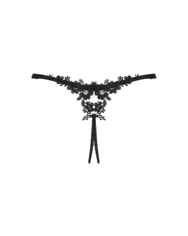 SO7873 Прозорі стрінги з доступом Obsessive Celia Noir crotchless thong XL/2XL