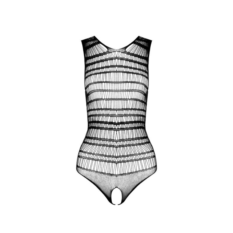 SO6376 Бодістокінг з доступом Passion BS086 black, вертикальна сітка, виріз на спинці
