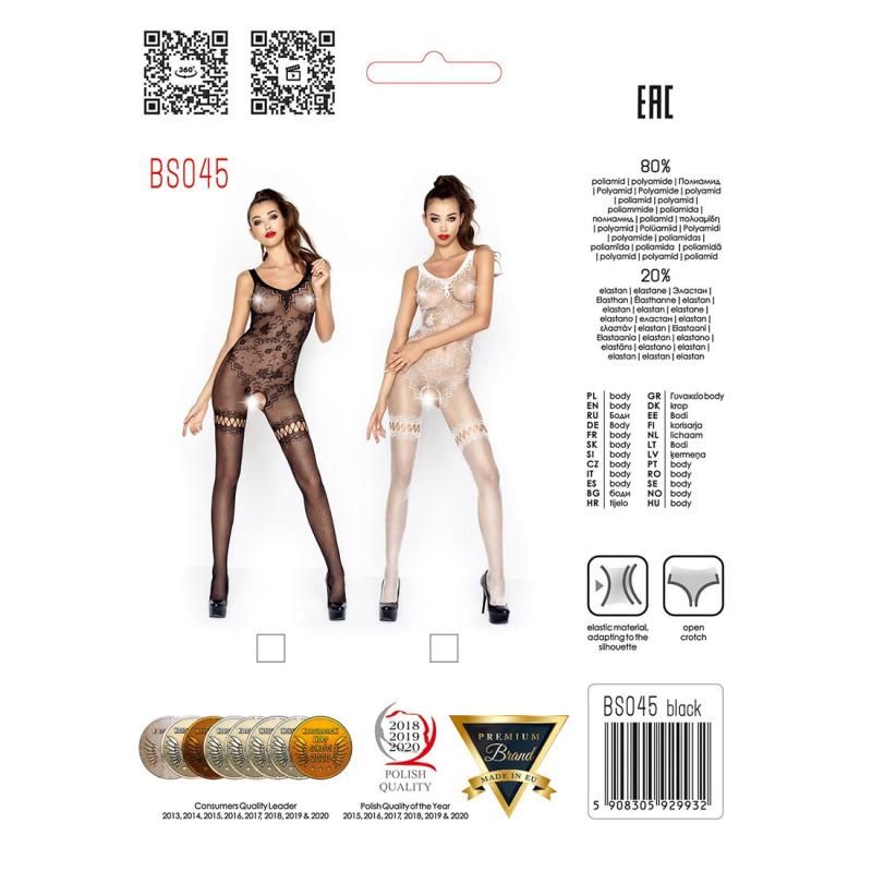 PBS045W Бодістокінг Passion BS045 white, комбінезон, імітація панчох і боді