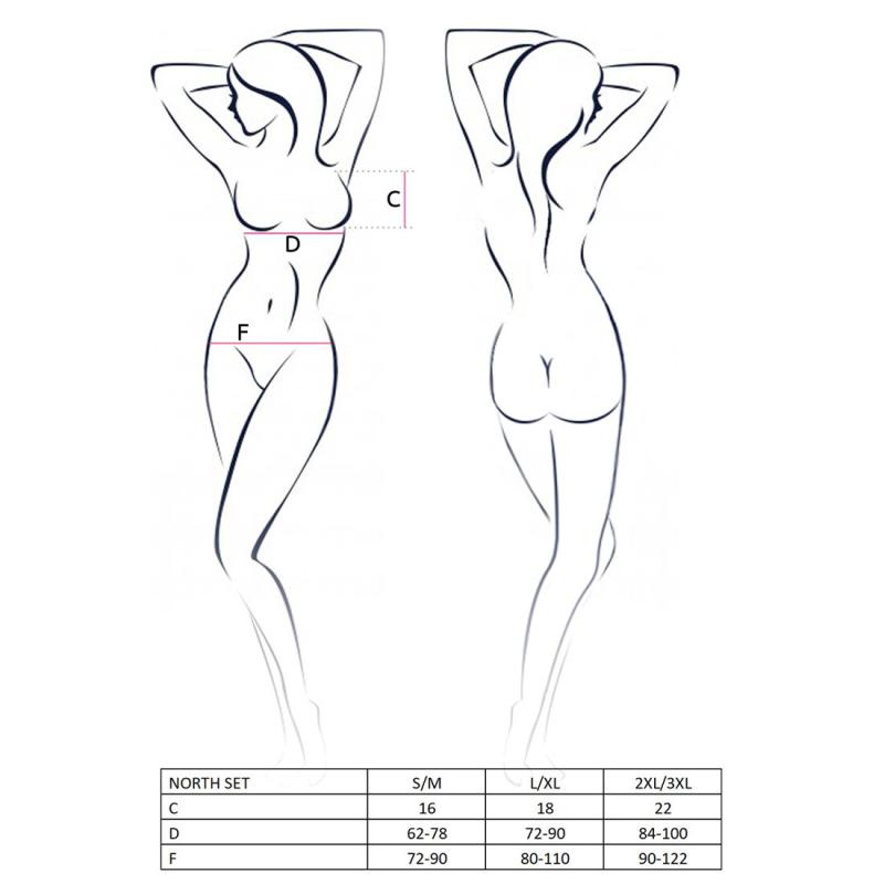 PS24009 Комплект белья NORTH SET black XXL/XXXL - Passion Exclusive: лиф и трусики с элементами под латекс