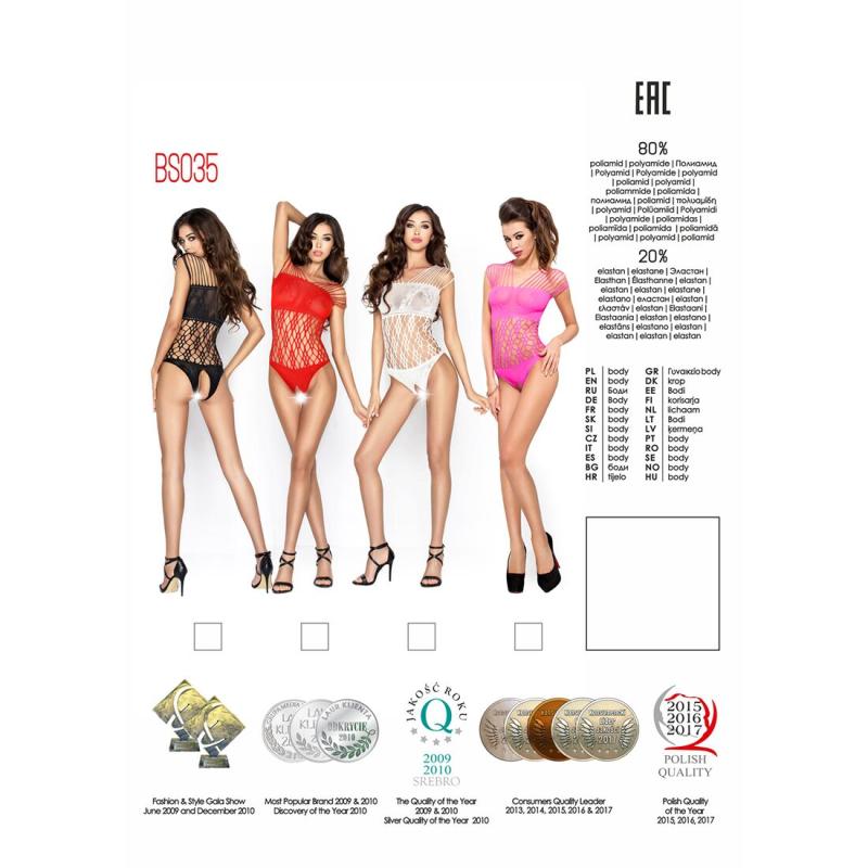 PBS035B Бодистокинг Passion BS035 black, боди, имитация топа и трусиков