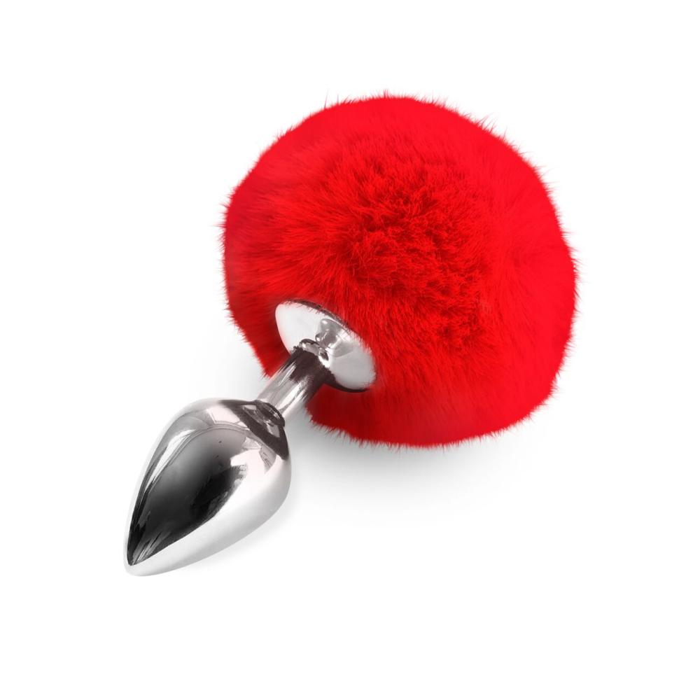 SO6963 Металлическая анальная пробка М Art of Sex - Metal Butt plug Rabbit Tail, Красный