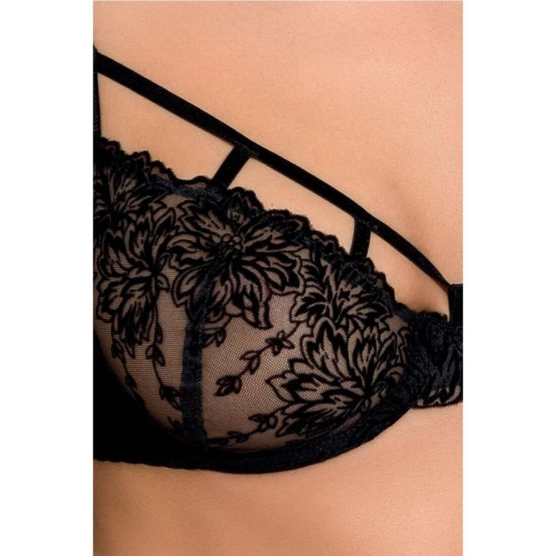 PS22941 Комплект білизни HAYA SET black XXL/XXXL - Passion Exclusive: стрінги, ліф, пояс для панчох