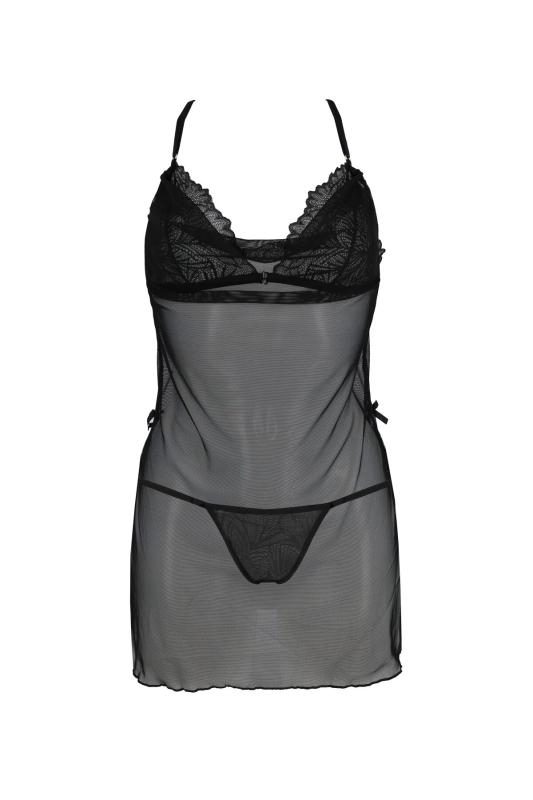 SO8419 Сорочка Passion DELIENA CHEMISE S/M black, стрінги із заниженою талією