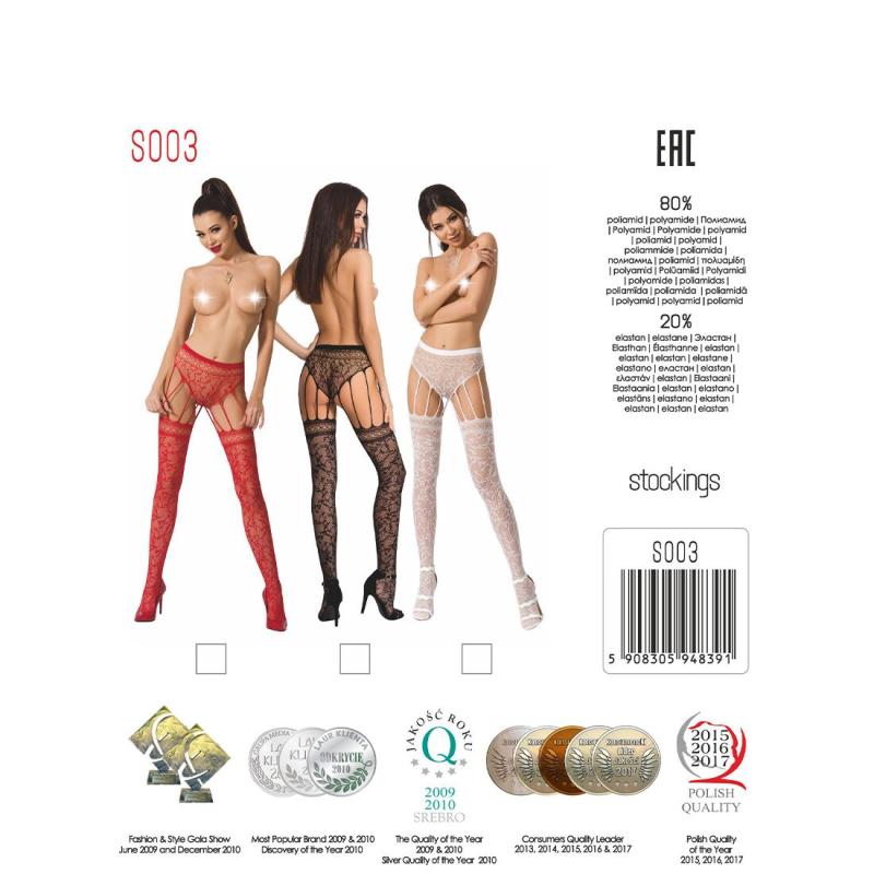 PSS003B Еротичні колготки-бодістокінг Passion S003 black, імітація мереживних панчіх та трусиків