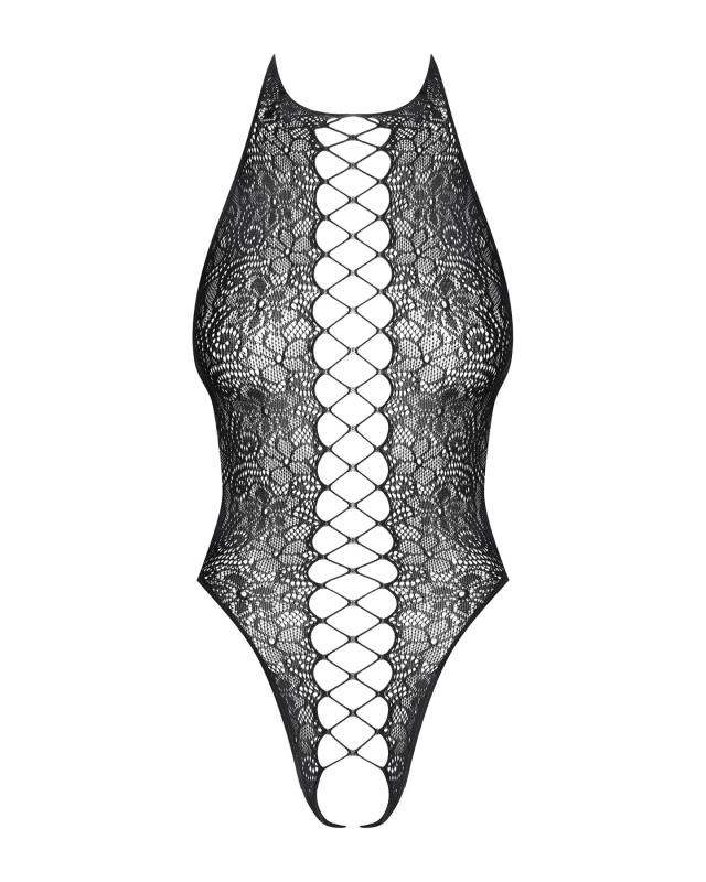 SO7203 Бодистокинг с эффектом шнуровки Obsessive B113 teddy S/M/L открытая спина, халтер, с доступом