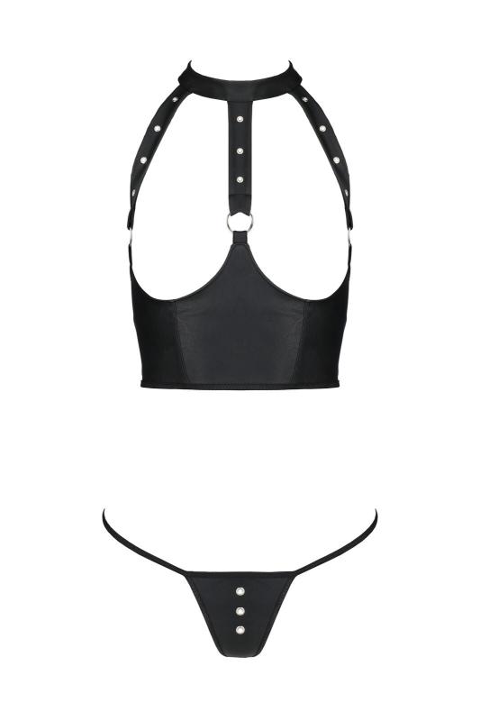 SO8441 Комплект білизни з відкритими грудьми Passion GENEVIA SET WITH OPEN BRA XXL/XXXL black, корсет, стрі