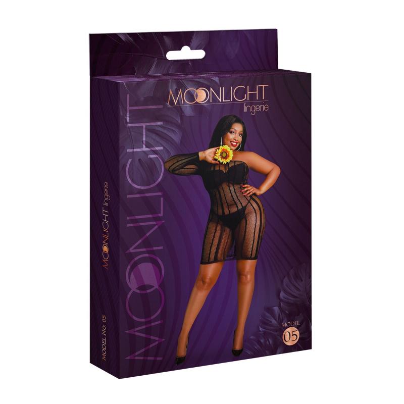 SO8196 Сукня-бодістокінг Moonlight Plus Model 05 XL-XXXL Black, закрите одне плече та рукав
