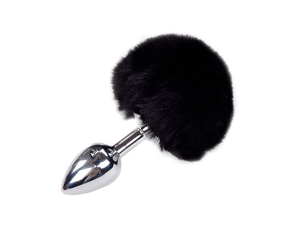 SO6312 Металева анальна пробка Кролячий хвостик Alive Fluffy Plug S Black, діаметр 2,8 см