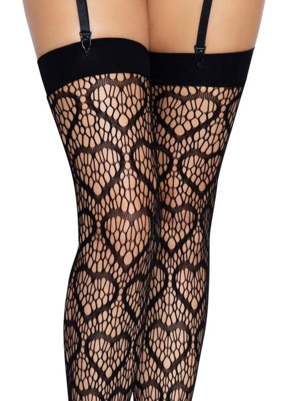 SO7909 Ажурные чулки с сердечками Leg Avenue Heart Black, one size