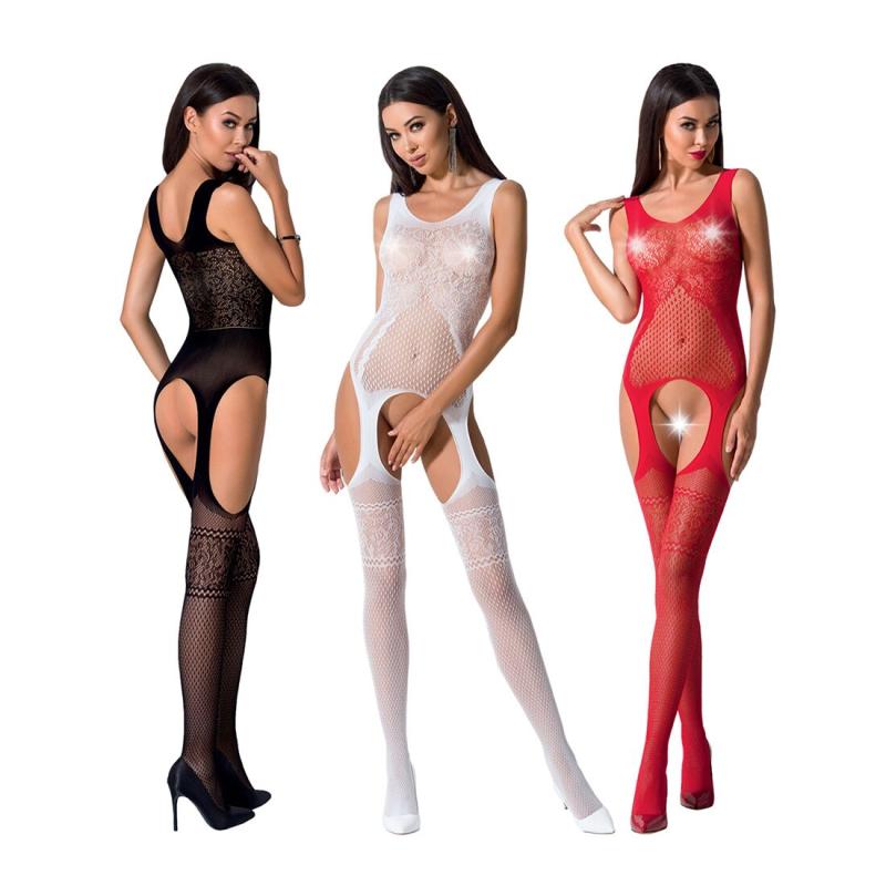 PBS061W Бодистокинг Passion BS061 white, комбинезон, имитация чулок